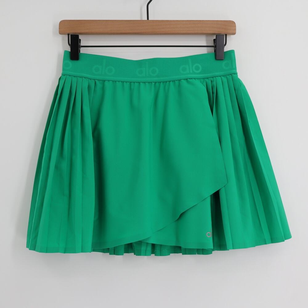 Alo Yoga Sz M Aces Pleated Tennis Skirt Emerald Green Athleisure Pickleball